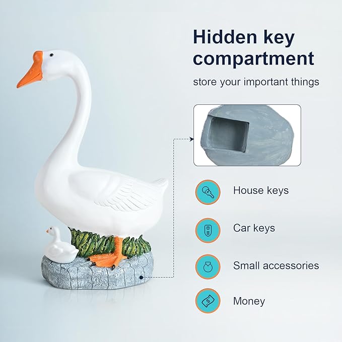 23-inch Statue, Large Porch Goose Statue,Outdoor Statues,Hidden Key Pocket, Outdoor/Indoor Goose Statue for patios and terraces. Porch Goose Protection and Courage, Suitable Gift