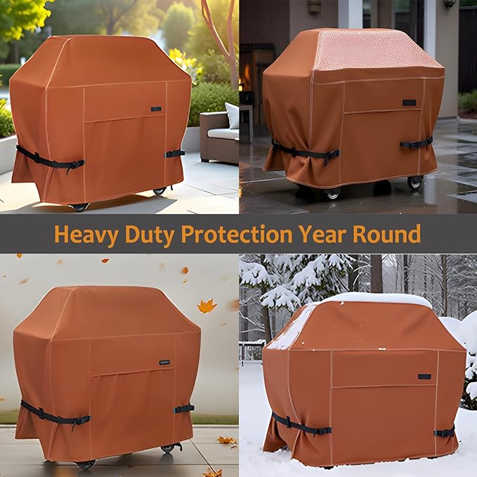 NettyPro Grill Cover for Outdoor Grill 64 inch, Waterproof Heavy Duty Gas BBQ Cover for Outside Weber, Char-Broil, Brinkmann, Jenn Air, Nexgrill 3-4 Burners Barbecue, Brown