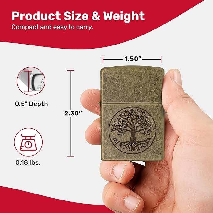 Zippo Tree of Life Pocket Lighter - Refillable Flip-Top Windproof Lighters - Spiritual and Symbolic Design Pocket Lighters - Luxury Metal Lighter Made in USA