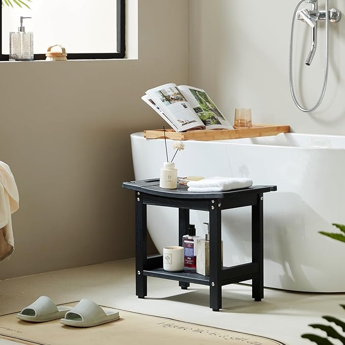 Shower Stool for Inside Shower, Plastic Shower Seat, Heavy Duty Shower Bench to sit on, Shower Chair for Shaving Legs, Adjustable Feet,Non-Slip(Black)