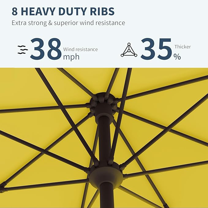 PatioKingdom 10FT Patio Umbrella with Push Button Tilt and Crank, Outdoor Market Umbrella with 8 Fiberglass Ribs, UV Protection Table Umbrella for Pool,Backyard,Garden,Deck(Yellow, 10FT)
