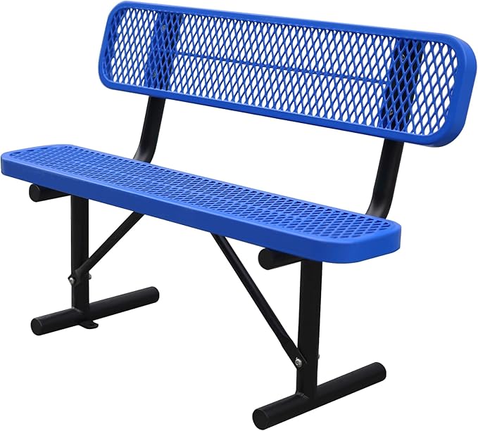 Heavy Duty Park Bench with Back Portable Frame, Outdoor Metal Park Bench with Backrest, Steel Mesh Outdoor Bench for Garden, Lawn, Patio, Porch, Park, Yard (Blue, 48" D x 23.2" W x 32.5" H)