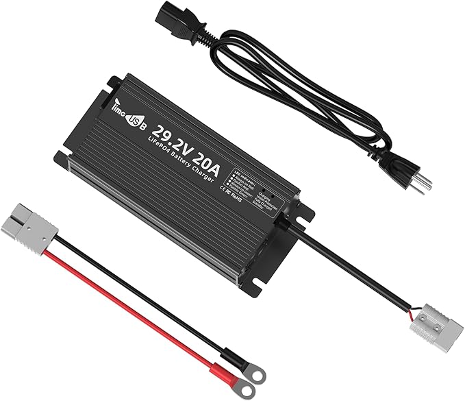 29.2V 20A LiFePO4 Battery Charger, 24V Mountable Lithium Battery Charger with LED Indicators and Multi Safety Protections for Lithium Iron Deep Cycle Rechargeable Batteries of Boat, RV (Regular)