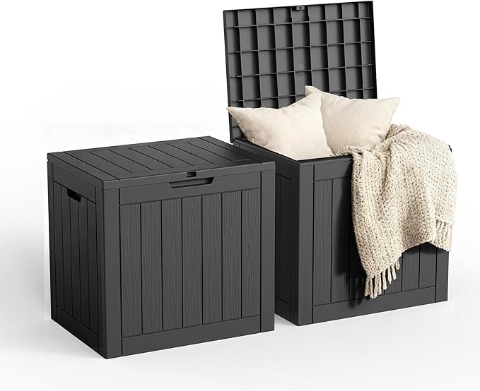 30 Gallon Outdoor Storage Box, Large Resin Deck Box for Patio Cushions, Garden Tools, Pool Accessories, Waterproof and Lockable Design, Storage Bench for Backyard & Deck(Black)