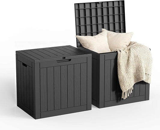 30 Gallon Outdoor Storage Box, Large Resin Deck Box for Patio Cushions, Garden Tools, Pool Accessories, Waterproof and Lockable Design, Storage Bench for Backyard & Deck(Black)