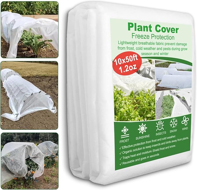 SPORTYOUTH Plant Covers Freeze Protection 10 x 50 FT 1.2 oz/yd² Frost Cloth Blankets Large Thicker Garden Floating Row Cover Fabric for Outdoor Plants Winter Cold Fruits Pests Protection, White