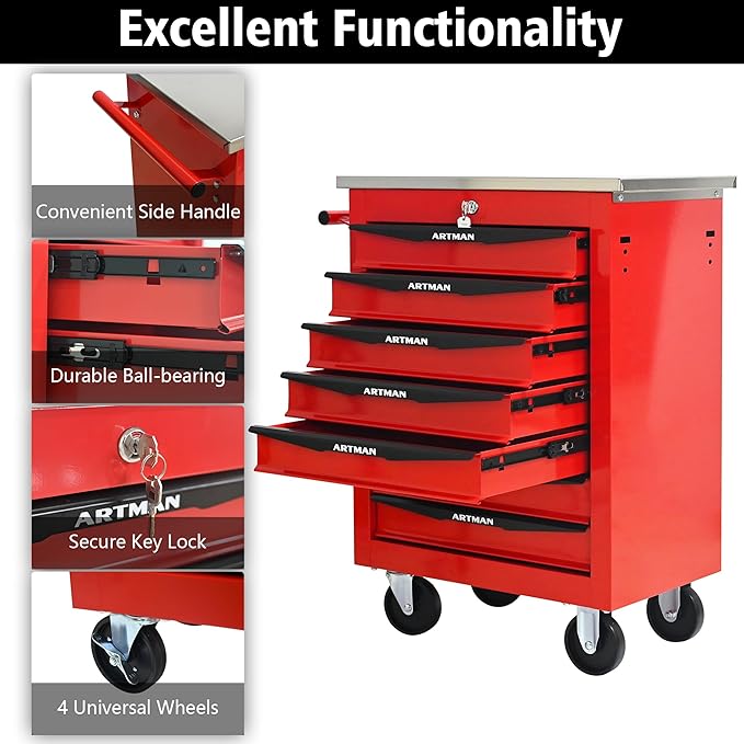 7 Drawers Rolling Tool Box on Wheels, Multifunctional Tool Cart, Drawers Rolling Trolley Organizer Tool Storage Chest for Garage,Workshop,DIY Multiple Interconnectable(4 Drawers-30.5" H)