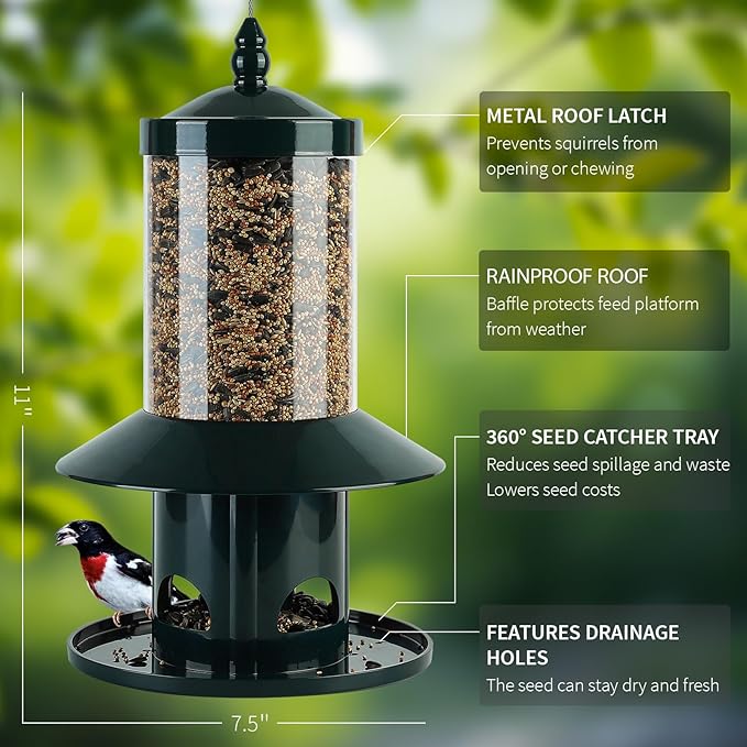 Squirrel-Proof Bird Feeder for Outdoor. Forest Green