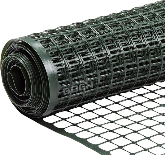 BOEN Garden Fence Temporary Barrier Outdoor Fence for Dog, Rabbit or Deer, Garden Netting Plastic Mesh Plant Protection (4' x 50', Green)