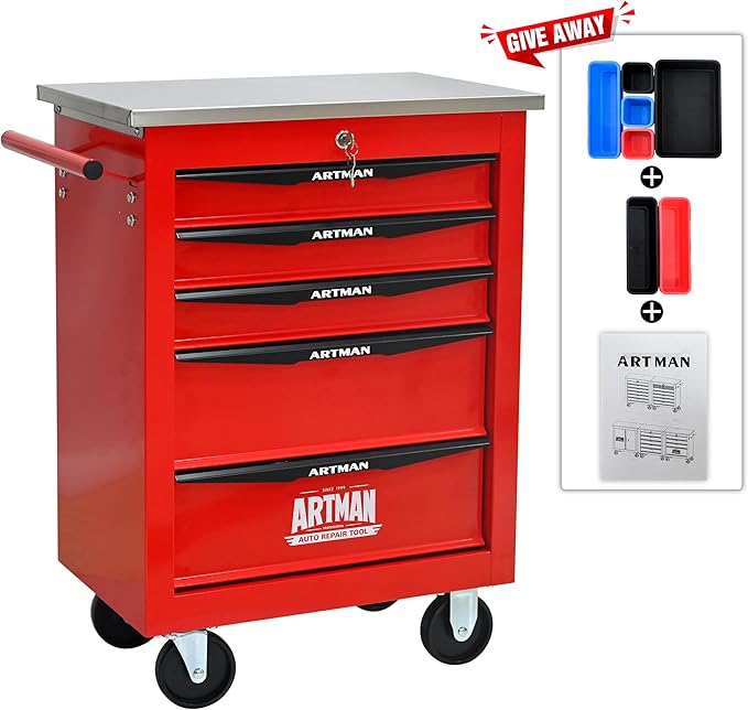 5 Drawers Rolling Tool Box on Wheels, Multifunctional Tool Cart, Drawers Rolling Trolley Organizer Tool Storage Chest for Garage,Workshop,DIY Multiple Interconnectable(4 Drawers-30.5" H)