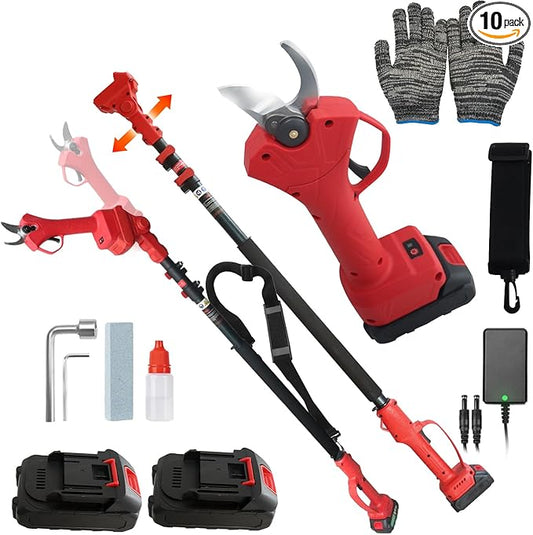 Brushless Electric Pruning Shears Cordless, Pole Pruners for Tree Trimming, Electric Tree pruner Cutter with 2*21V 4000mAH Batteries,15FT Telescoping Rod,1.2 Inch Cutting Diameter, with Replace Blade