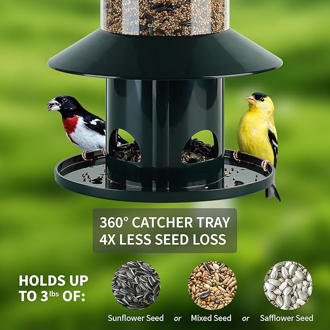 Squirrel-Proof Bird Feeder for Outdoor. Forest Green