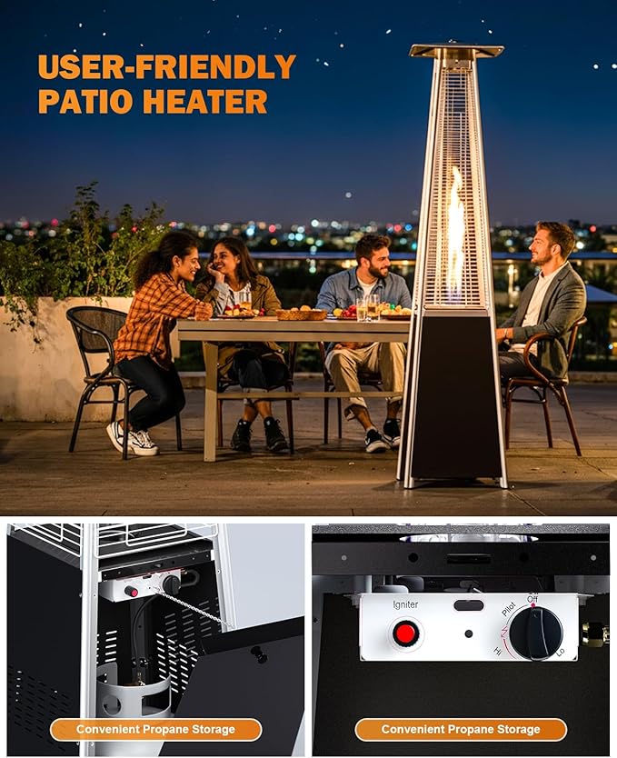 Pyramid Patio Heater for Outdoor Use, 48000 BTU Fast Heating Propane Heater with Wheels & Weatherproof Cover, Triple Protection System Outdoor Heaters for Patio, Yard, Pool, Garden