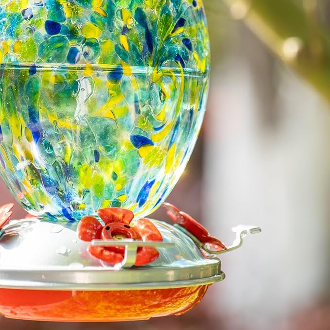 Muse Garden Gifts for Women Glass Hummingbird Feeder for Outdoors Hanging, Birthday Mother‘s Day Christmas Valentine Hummingbird Gifts for Women Mom, Ant Moat Included, 2 Pack, Comet and Starry Night