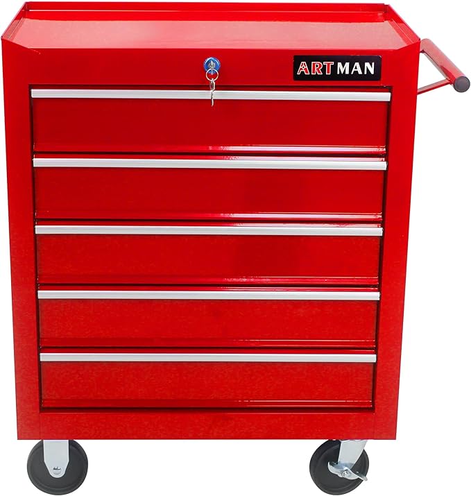 5 Large Drawers Tool Cart on Wheels,Rolling Tool Chest Tool Storage,Drawers Rolling Tool Trolley Organizer Tool Case for Garage, Warehouse, Workshop, Repair Shop (5 Large Drawers-29.3" H-Red)