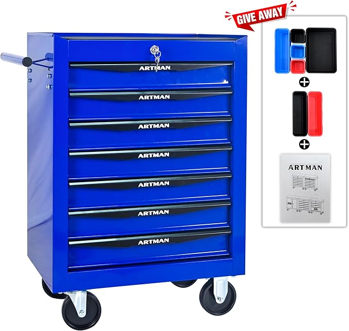 7 Drawers Tool Cart on Wheels, Multifunctional Rolling Tool Box, Drawers Rolling Trolley Organizer Tool Storage Chest for Warehouse,Garage,Workshop,Repair Shop (7 Drawers-30.5" H)