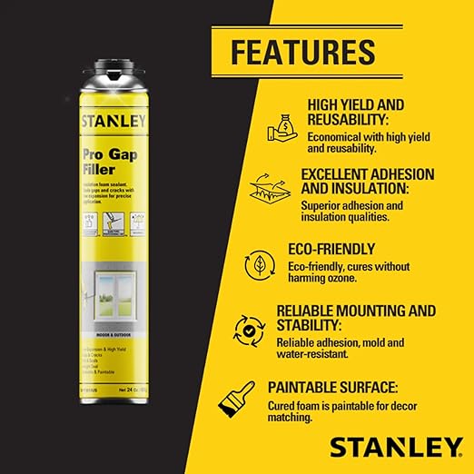 STANLEY F902P Pro Gap Filler - (2x24oz) Window & Door Filler, Gaps & Cracks, Expanding Spray Foam Sealant | Gun Use, Gun NOT Included | 24 Oz, 2 Pack