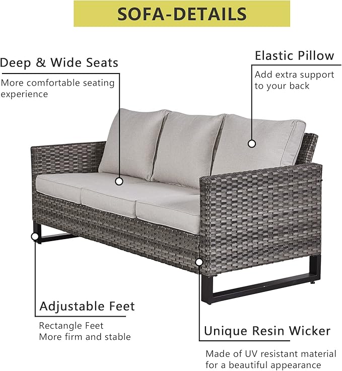 HUMMUH 7 Piece Patio Furniture Set with Fire Pit 41in 55,000 BTU,Wicker Outdoor Conversation Sets - Patio Swivel Chairs Sofa Ottomans,Side Table for Porch,Garden,Backyard