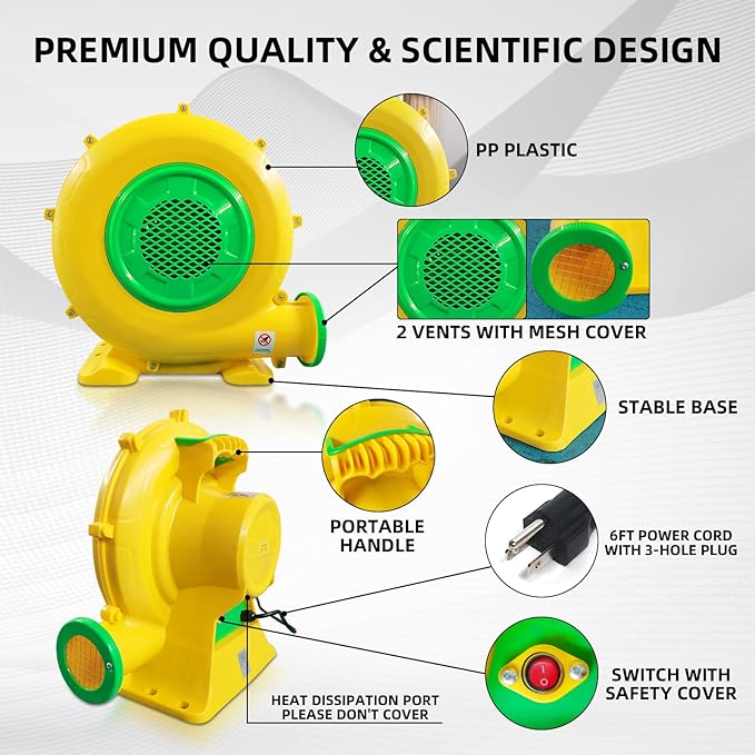 Air Blower, 480W 0.64HP Bounce House Blower, Portable Inflatable Bubble HOU-se Blo-wer, Perfect for Inflatable Bounce House, Bouncy Castle, Jumper, Water Slid, Corded(480 Watt 0.6HP)