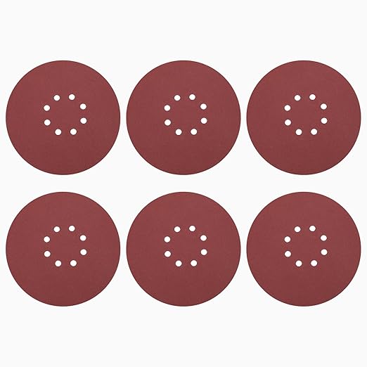 HARFINGTON 10 Pcs 9 Inch Sanding Discs, 150 Grit Hook and Loop Sandpaper, 8-Hole Aluminum Oxide Orbital Sander Sandpaper for Woodworking Automotive Metal Polishing, Red