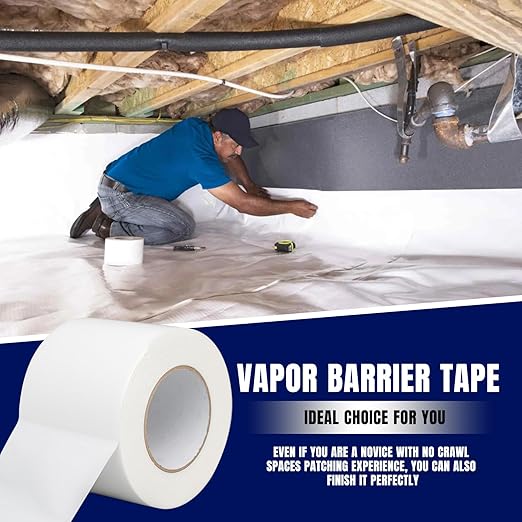 Vapor Barrier Tape, 4" Wide x 180' Long, 9 Roll, Waterproofing Vapor Barrier Seam Tape for Stucco, Crawl Space, Repair, Plastic Liners, Metal Building Insulation Seams