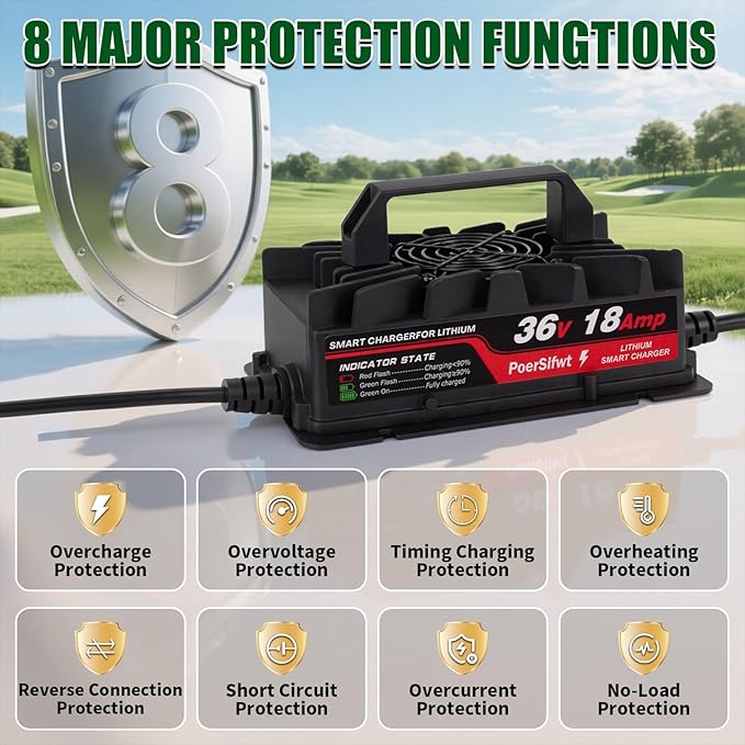 43.8V 18A LiFePO4 Battery Charger, 48V 18A Smart Lithium Battery Charger with LED Light, Waterproof 48 Volt Charger for Electric Forklift, Scooter, Tricycle, AGV Robot, Solar Energy