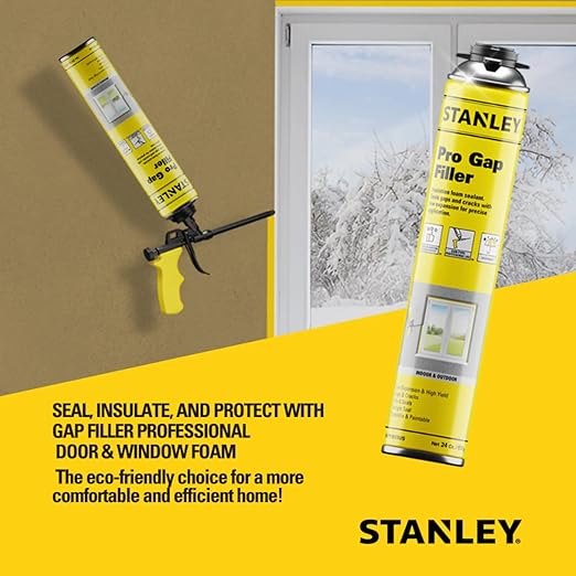 STANLEY F902P Pro Gap Filler - (2x24oz) Window & Door Filler, Gaps & Cracks, Expanding Spray Foam Sealant | Gun Use, Gun NOT Included | 24 Oz, 2 Pack
