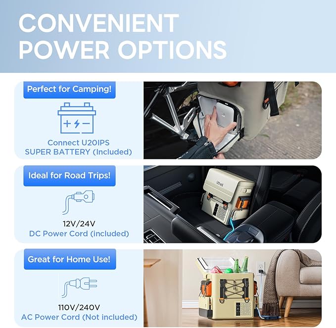LiTHELi Frozen Pack 12V Car Refrigerator & Portable Electric Cooler, 20L/21QT with 2 U20 Batteries, -4~68℉ Travel Fridge Freezer for Camping, Road Trips, RV, Boat & Beach (Backpack Design)