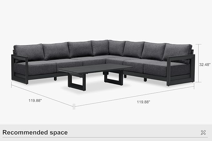 PURPLE LEAF Patio Furniture Set L-Shaped Outdoor Couch with 9.6" Thick Cushion and Soft Pillows 8 Piece Outdoor Sectional Sofas with Table Modern Outdoor Conversation Sets for Yard Porch Deck, Grey