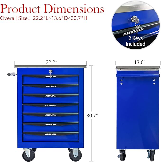 7 Drawers Tool Cart on Wheels, Multifunctional Rolling Tool Box, Drawers Rolling Trolley Organizer Tool Storage Chest for Garage,Workshop,DIY Multiple Interconnectable(4 Drawers-30.5" H)