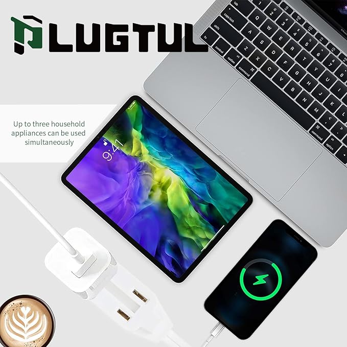 PLUGTUL 3-Pack Indoor Extension Cord (6/9/12FT), 2 Prong White Extension Cord, 3 Polarized Outlets with Safety Cap Protect for Home Office, 16/2 SPT-2 ETL Listed