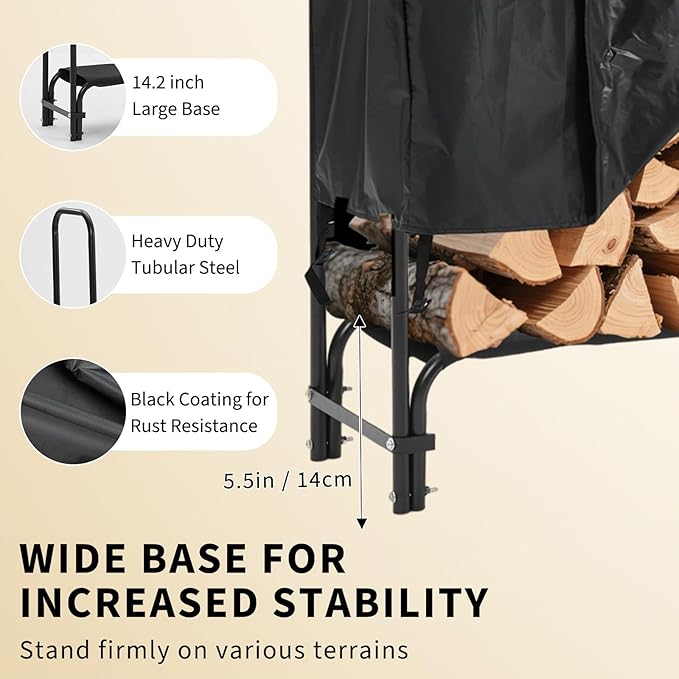 Towallmark 8Ft Firewood Rack with Cover, Heavy Duty Firewood Racks with Weather Resistant 600d Oxford Fabric Cover, Indoor/Outdoor Wood Rack