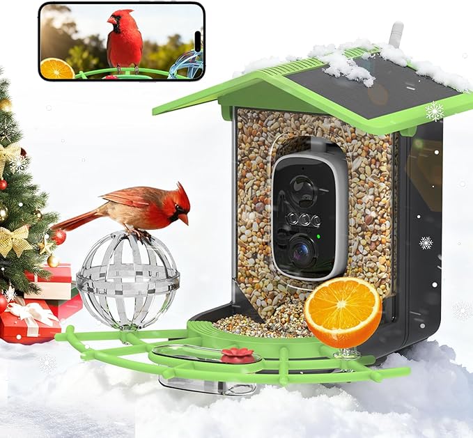 Smart Bird Feeder with Camera, Solar Powered, 2K HD & AI Identification, Color Night Vision, Weatherproof, Live View & Instant Alerts | Ideal Gift for Bird Lovers