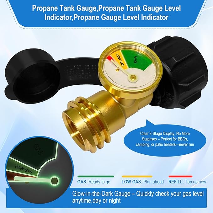 Propane Tank Gauge,Propane Tank Gauge Level Indicator,Universal Propane Gauge for 5-40 lb LP Tank,Color-Coded Gas Pressure Meter/Leak Detector QCC1/Type1,Easy to Read for BBQ,RV,Camper,Heater-2PCS