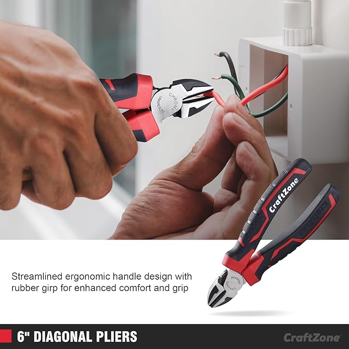 5-Piece Pliers & Wrench Set - Ideal Gift for Mechanics - Construction - Plumbing - Includes 6" Long Nose & Diagonal Pliers - 8" Adjustable & Combo Wrench - 10" Groove Joint Plier