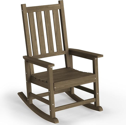 HDPE Outdoor Rocking Chair, Oversized Rocking Chairs with Widened Seats & High Backs, Weather & Fade Resistant Porch Rockers for Patio, Deck & Porch - Light Brown