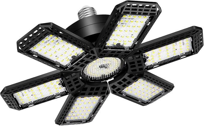 LED Garage Light 1 Pack , 200W 20000LM 6500K LED Shop Lights, LED Garage Ceiling Lights with 6+1 Adjustable Panels for Basement, Barn, Warehouse, Attic, Garage Lighting Support E26/E27 Socket