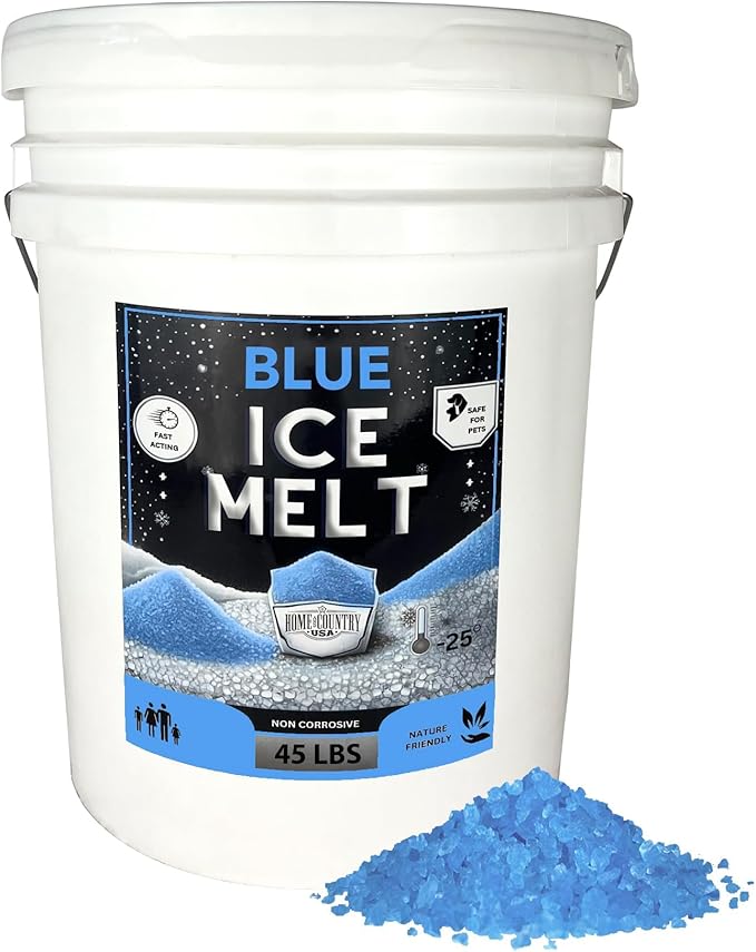 Peach Country Blue Ice Melt -25°F Effective, Pet Safe Eco-Friendly De-Icer, Fast-Acting Granules for Driveways, Walkways & Entryways, 45 lb Pail