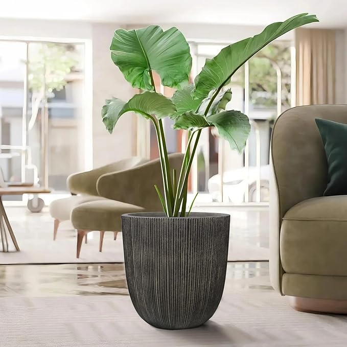 14.8" Tall Round Plastic Planter for Indoor Outdoor Plants, Large Indoor Outdoor Plant Pots with Drainage Hole and Plug, Flower Pots for Plants, Modern Planter for Home Garden Patio,Vintage Black