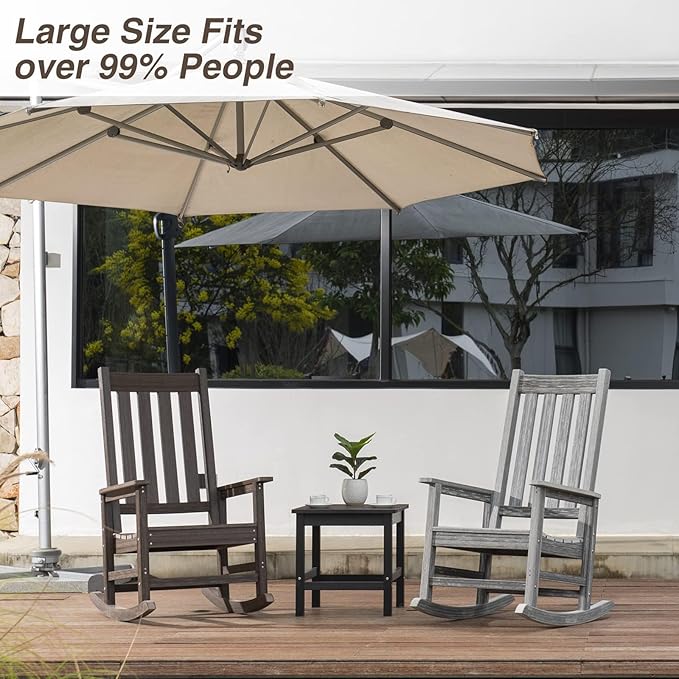 Outdoor Rocking Chair Set of 4, HDPE Oversized Patio Rocking Chairs, Weather Resistant, 350lbs Heavy Duty Porch Rocker with High Back for Backyard, Fire Pit, Garden and Indoor (Dark Brown)