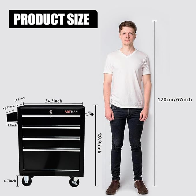 4 Drawers Tool Cart on Wheels,Multifunctional Rolling Tool Chest Tool Storage,Drawers Rolling Tool Trolley Organizer Tool Case for Garage,Warehouse,Workshop,Repair Shop(Black)