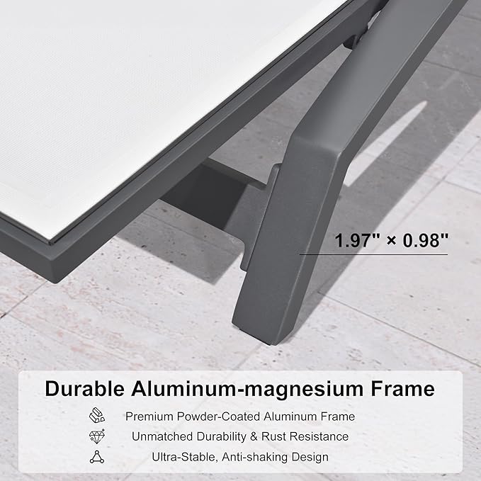 PURPLE LEAF Patio Lounge Chair with Canopy Shade Outdoor Chaise Lounge Chair Set of 2 for Lawn Poolside Backyard Sunbathing Tanning Chairs with Arm White