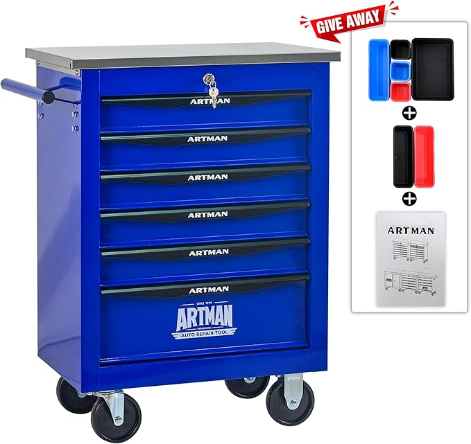 6 Drawers Tool Cart on Wheels, Multifunctional Rolling Tool Box, Drawers Rolling Trolley Organizer Tool Storage Chest for Garage,Workshop,DIY Multiple Interconnectable(4 Drawers-30.5" H)