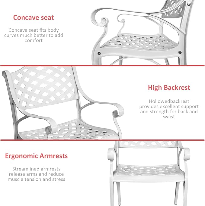 Cast Aluminum Patio Chairs Set of 2, Outdoor Dining Chairs, All-Weather Metal Patio Chairs, Patio Bistro Chairs with Armrest for Garden Backyard Porch Balcony Lawn Pool