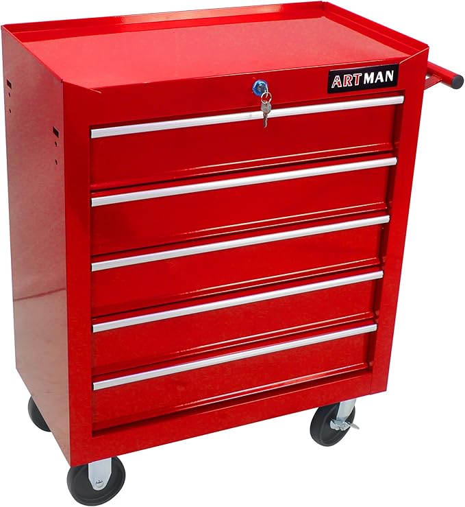 5 Large Drawers Rolling Tool Cart on Wheels, Trolley Organizer Tool Case Chest, Multifunctional Tool Storage Box for Workshop, Garage, Warehouse, Repair Shop(5 Drawers-29.3" H-Red)