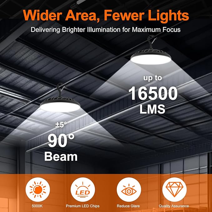 Sylvania UFO High Bay Led Shop Light, 150W, 16,500 LMS, 5000K, Daylight, 120V with 6 Foot Cord/Plug, Led Lights for Commercial Warehouse Workshop Factory Barn Garage, UL Listed - 1 Pack (66332)
