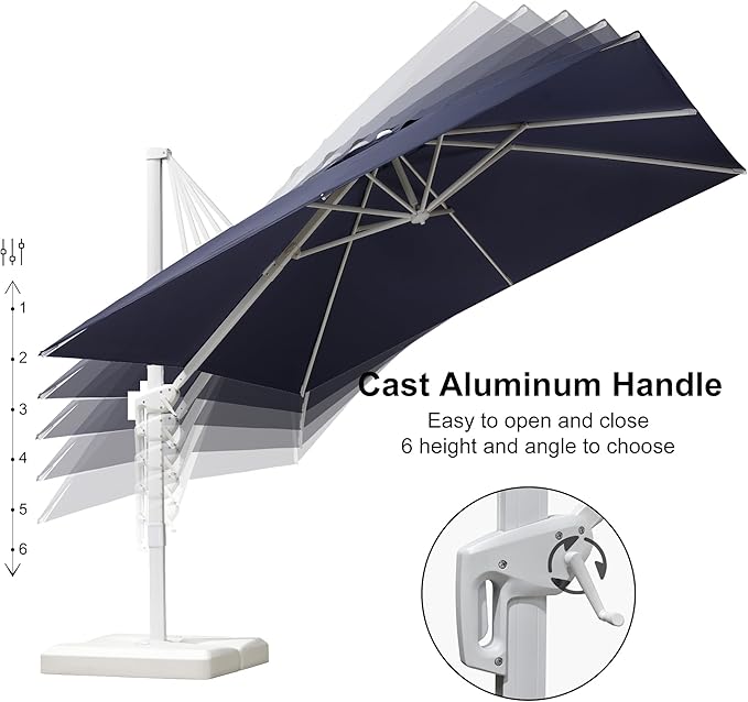 PURPLE LEAF 10' × 13' Patio Umbrella White Cantilever Umbrella Aluminum Square Outdoor Offset Umbrella Hanging Windproof with 360° Rotation for Garden Deck Pool, Navy Blue