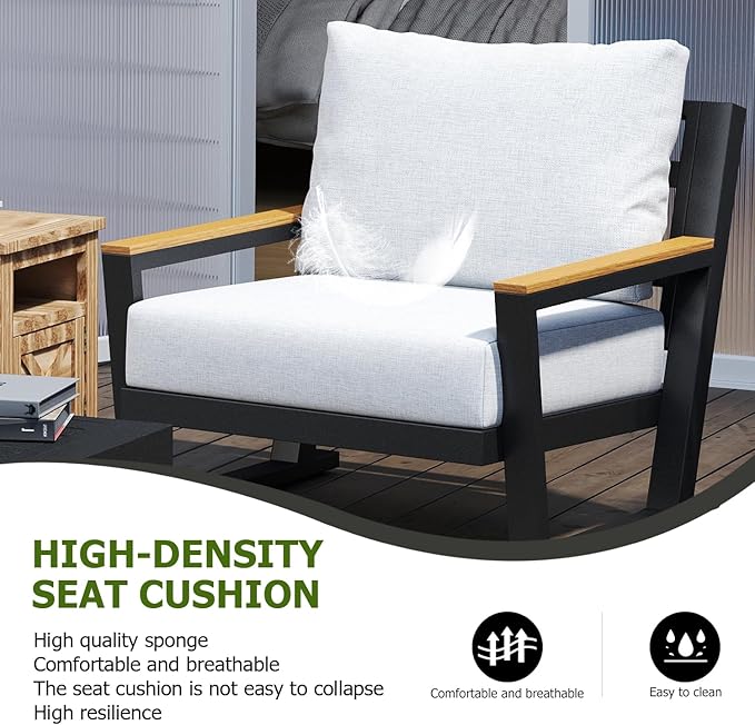 Aluminum Outdoor Furniture with Coffee Table,5 Seats Patio Furniture Set Sectional Waterproof Sofa with Conversation Set Table with Upgrade and Washable Cushion Grey
