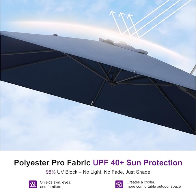 PURPLE LEAF 9' X 12' Swivel Outdoor Patio Aluminum Umbrella with Base Left-right Tilting Cantilever Offset Umbrella with UV Resistant Heavy Duty Fabric for Deck Pool Patio Backyard, Ocean Slate