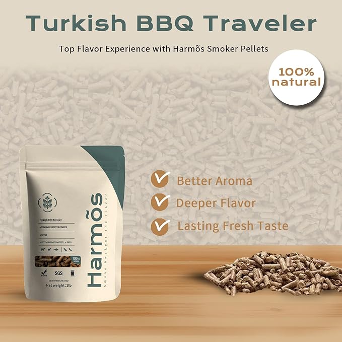 Harmos 4-Wood Pellets with Cumin & Red Pepper Powder - Gourmet Smoking Pellets for Ninja Grill, Pellet Stove & Outdoor BBQ, Resealable 2 Packs